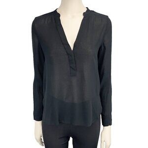 VINCE Popover Long Sleeves Sheer Minimalist Classic Workwear Black blouse s 0
